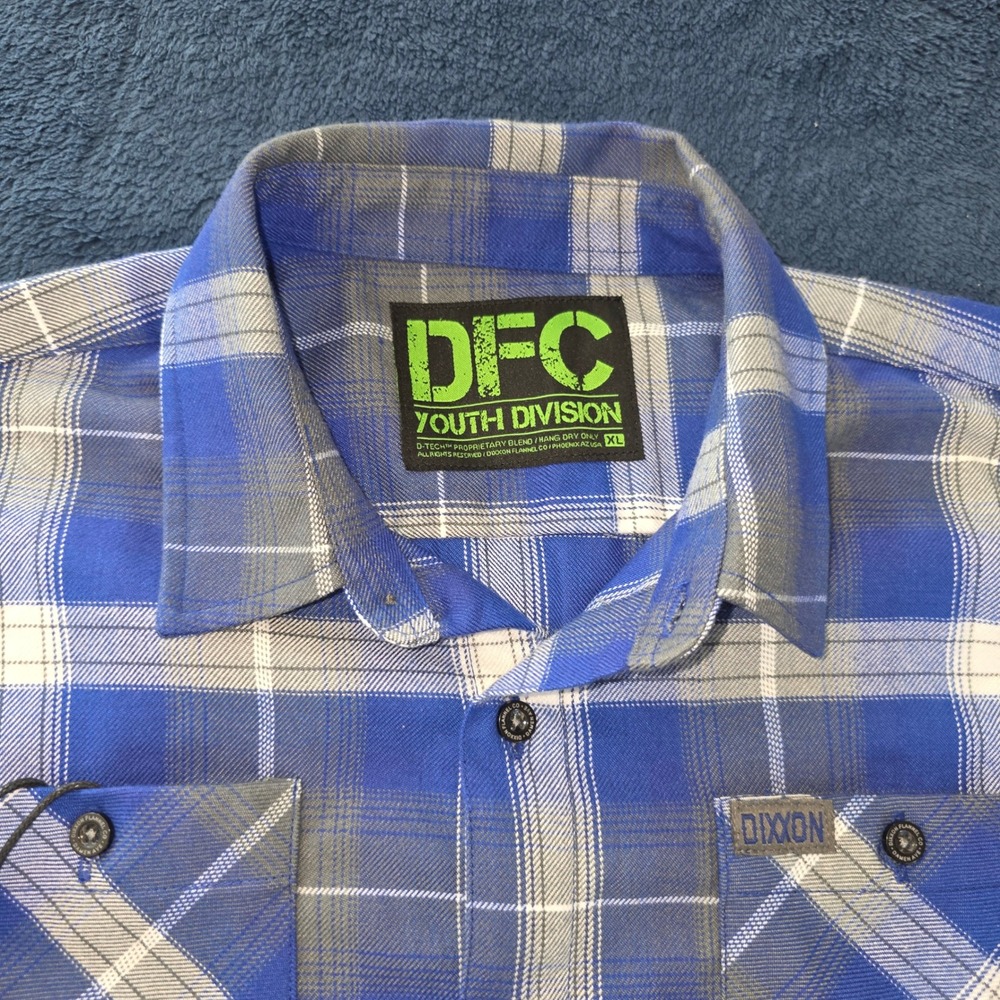 Dixxon Flannel Co DFC Youth Division Blue Grey Plaid D-Tech Shirt XL